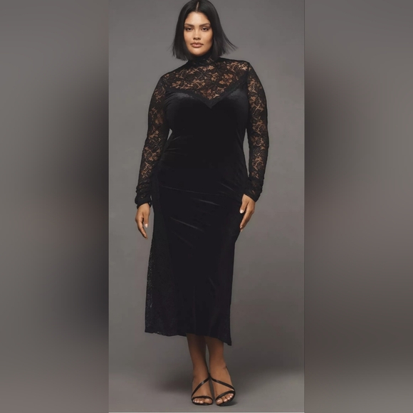 Anthropologie Dresses & Skirts - Nwt ANTHROPOLOGIE Elegant Black Lace Open-Back Dress- LARGE